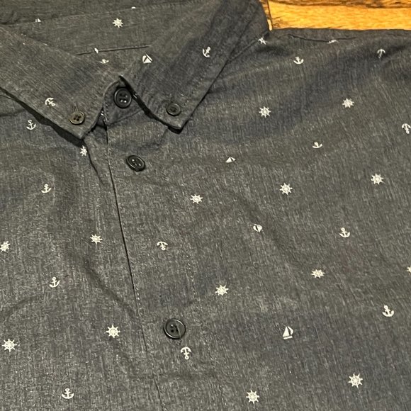 RVLT Revolution Nautical Short Sleeve Button Down Gray Black XL - Picture 4 of 4